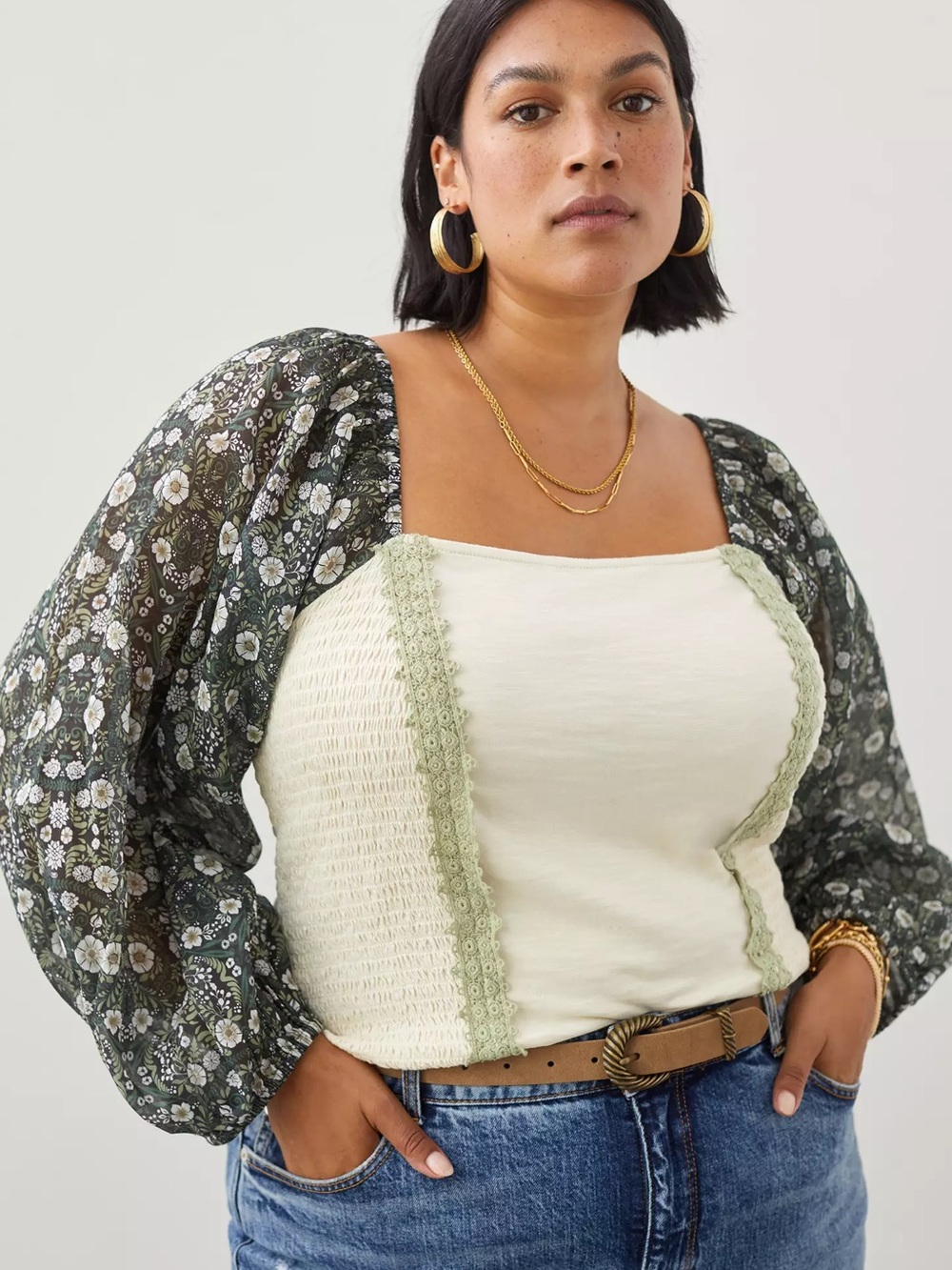 Anthropologie x Forever That Girl Smoked  FloralBalloon-Sleeve Lace Top | Size L - Picture 4 of 16
